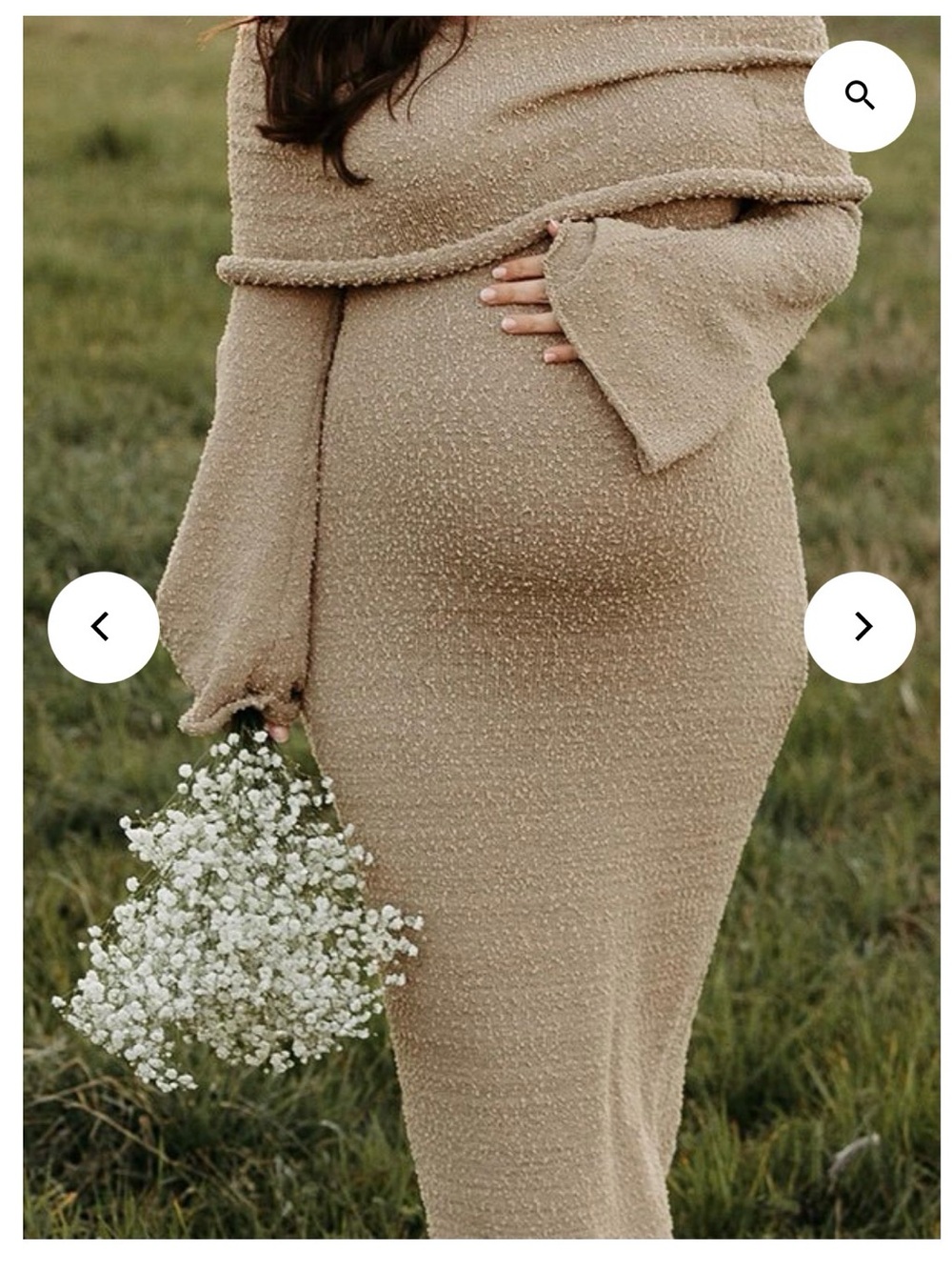 Off-Shoulder Maternity Maxi Dress in Tan Knit
